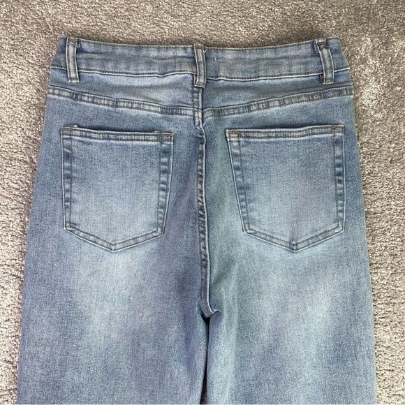 Oat New York Jeans Women’s 6 Flare High Rise Light Wash Fray Hem Denim Stretch - Picture 4 of 12